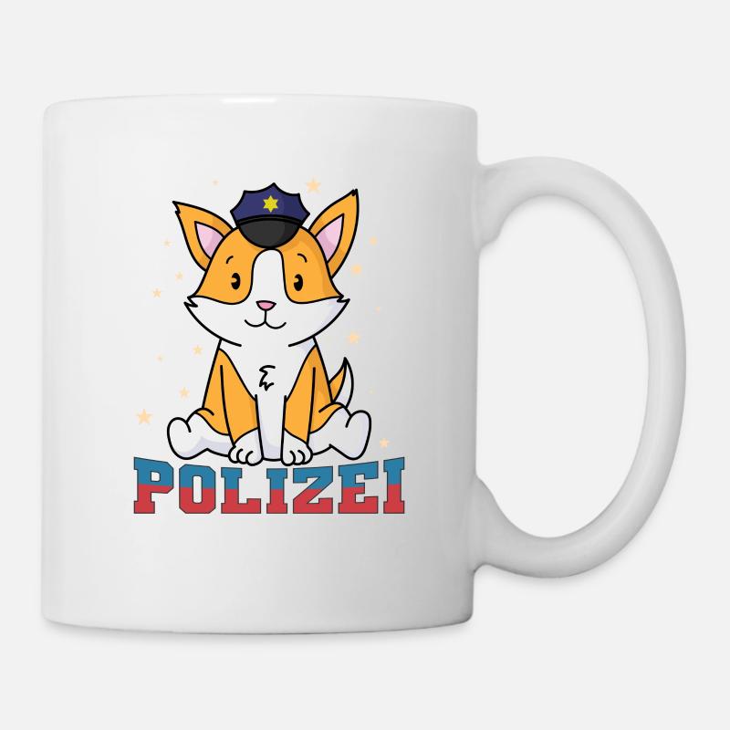 Polizei Fuchs mit Polizeimütze - Tasse - Weiß