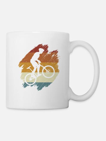 E-Bike, E-MTB, Retro Sonnenuntergang E-Biker - Tasse - Weiß