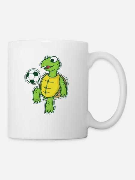 La tortue joue et aime le football - Mug blanc - blanc