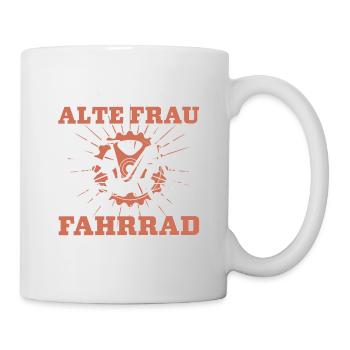 Unterschätze niemals eine alte Frau, Fahrrad - Tasse - Weiß - Rechts