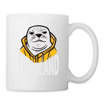 Friesland, Freche Robbe mit Friesennerz - Tasse - Weiß - Rechts