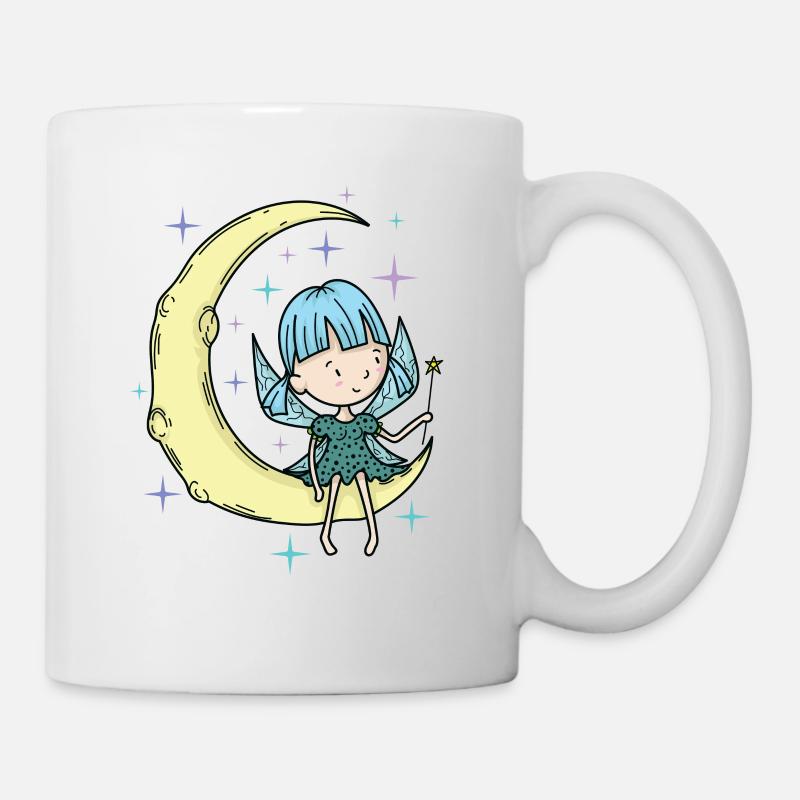Fée sur la lune avec une baguette magique - Mug blanc - blanc