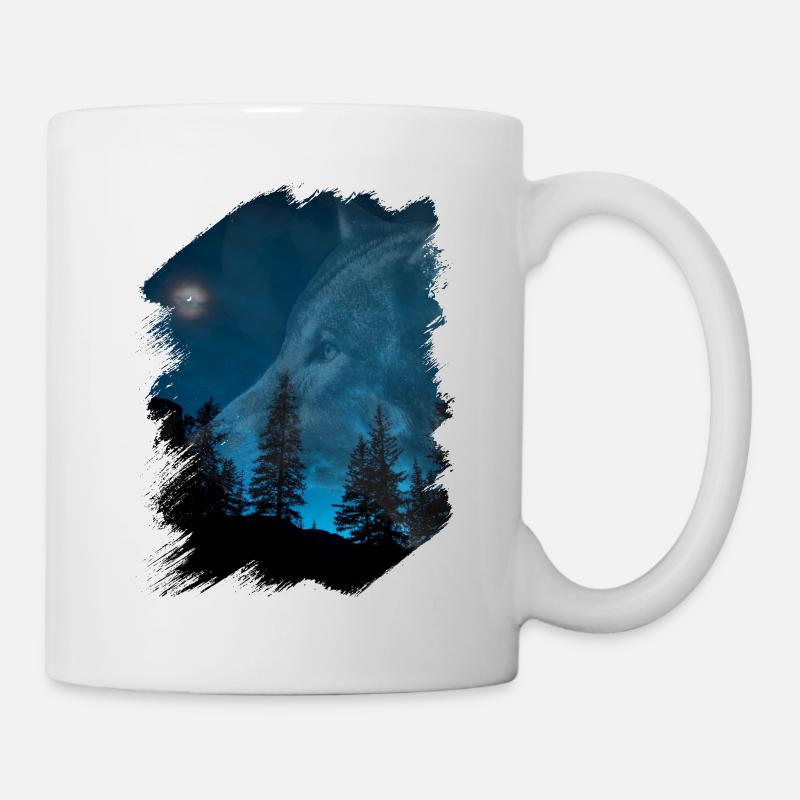 Wolf Moon Forest Brush Stroke Dark - Mug - white