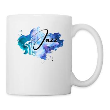 Women's Jazz Blue Music Notes Saxophone Colored Art - Mug - white - Right