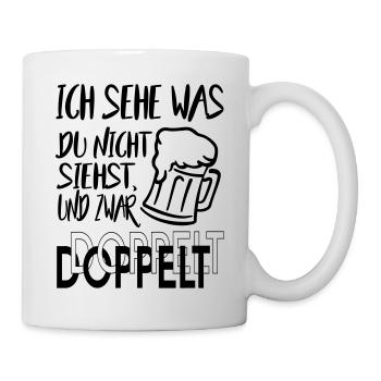 Sprüche Alkohol Doppelt sehen besoffen schielen - Tasse - Weiß - Rechts
