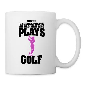 Golfer-Geschenk Unterschätze niemals den alten Mann, der spielt - Tasse - Weiß - Rechts