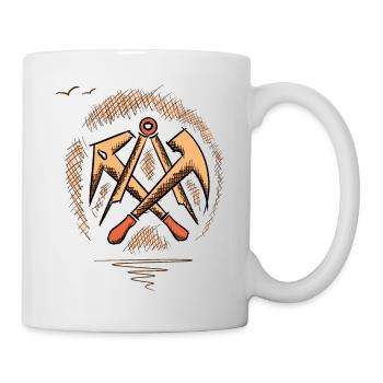 Dachdecker Zunftzeichen, handgezeichnet. Zeichnung - Tasse - Weiß - Rechts