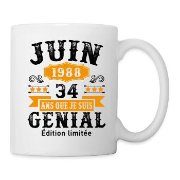 34 Ans Anniversaire Vintage Né(e) en Juin 1988 - Mug blanc - blanc - Droite