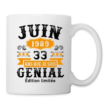 33 Ans Anniversaire Vintage Né(e) en Juin 1989 - Mug blanc - blanc - Droite