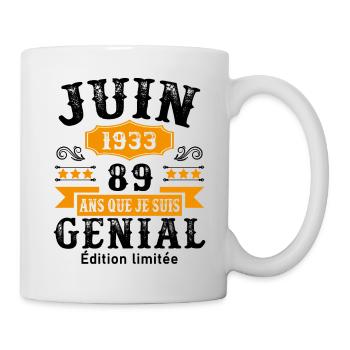 89 Ans Anniversaire Vintage Né(e) en Juin 1933 - Mug blanc - blanc - Droite