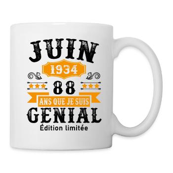 88 Ans Anniversaire Vintage Né(e) en Juin 1934 - Mug blanc - blanc - Droite