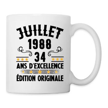 34 Ans Anniversaire Vintage Né(e) en Juillet 1988 - Mug blanc - blanc - Droite
