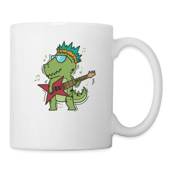 Kleiner T-Rex Dino spielt Rockgitarre - Tasse - Weiß - Rechts