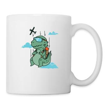Dino beim Fallschirmsprung Dinosaurier - Tasse - Weiß - Rechts