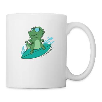 Dino surft cool Dinosaurier Reptil Tier - Tasse - Weiß - Rechts
