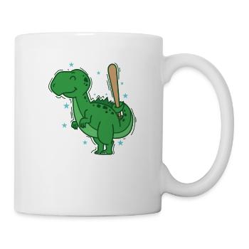 Dino beim Baseball Dinosaurier Reptil - Tasse - Weiß - Rechts
