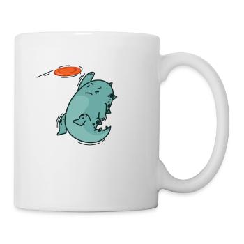 Dino spielt Frisbee Dinosaurier Reptil - Tasse - Weiß - Rechts
