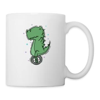 Dino auf einem Einrad Dinosaurier Reptil - Tasse - Weiß - Rechts
