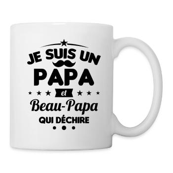 je suis un papa et beau-papa qui déchire - Mug blanc - blanc - Droite