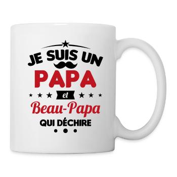 je suis un papa et beau-papa qui déchire - Mug blanc - blanc - Droite