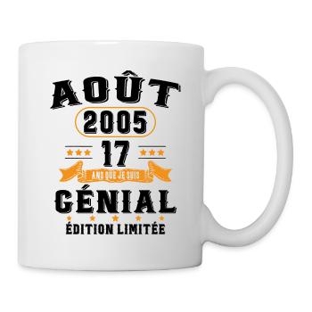17 Ans Anniversaire Vintage Né(e) en Août 2005 - Mug blanc - blanc - Droite