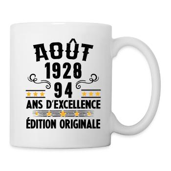 94 Ans Anniversaire Vintage Né(e) en Août 1928 - Mug blanc - blanc - Droite