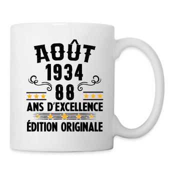 88 Ans Anniversaire Vintage Né(e) en Août 1934 - Mug blanc - blanc - Droite