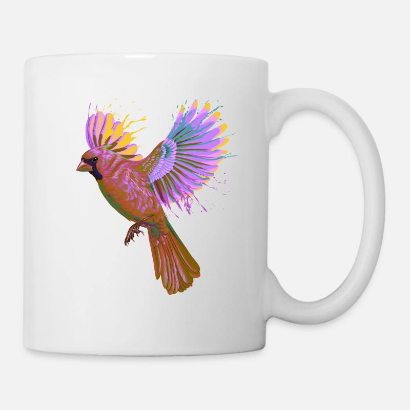 Flying Splash Bird Cardinal Rouge Coloré - Mug blanc - blanc