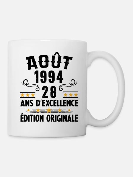 28 Ans Anniversaire Vintage Né(e) en Août 1994 - Mug blanc - blanc