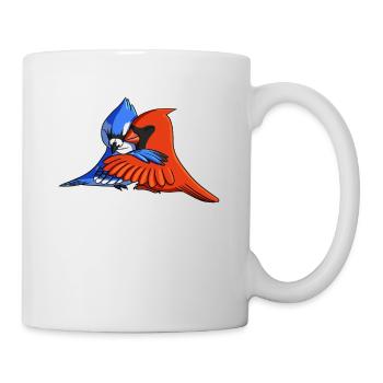 Rotkardinal Vogel umarmt Blauhäher - Tasse - Weiß - Rechts