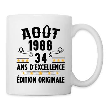 34 Ans Anniversaire Vintage Né(e) en Août 1988 - Mug blanc - blanc - Droite