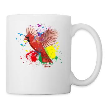 Bunter Fliegender Splash Vogel Rotkardinal - Tasse - Weiß - Rechts