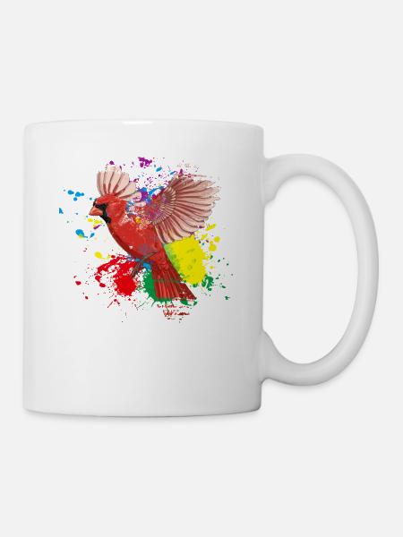 Flying Splash Bird Cardinal Rouge Coloré - Mug blanc - blanc