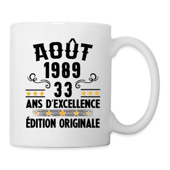 33 Ans Anniversaire Vintage Né(e) en Août 1989 - Mug blanc - blanc - Droite