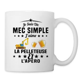 Un Mec Simple J'aime La Pelleteuse Et L'apéro - Mug blanc - blanc - Droite