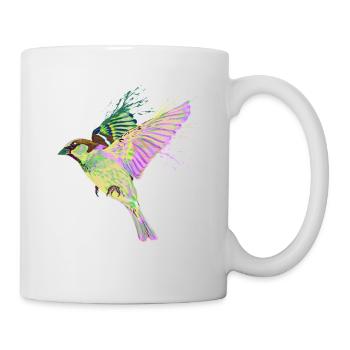 Bunter Fliegender Haussperling Splash Vogel Spatz - Tasse - Weiß - Rechts