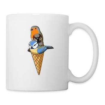 Funny Birds Ice Cream Robin, Blue Tit and House - Mug - white - Right