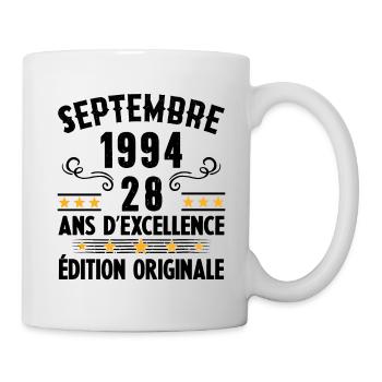 28 Ans Anniversaire Vintage Né(e) Septembre 1994 - Mug blanc - blanc - Droite