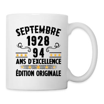 94 Ans Anniversaire Vintage Né(e) Septembre 1928 - Mug blanc - blanc - Droite