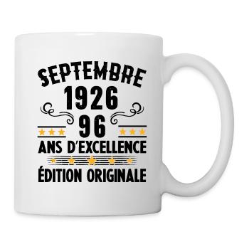 96 Ans Anniversaire Vintage Né(e) Septembre 1926 - Mug blanc - blanc - Droite
