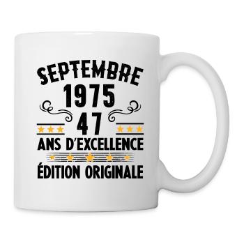 47 Ans Anniversaire Vintage Né(e) Septembre 1975 - Mug blanc - blanc - Droite