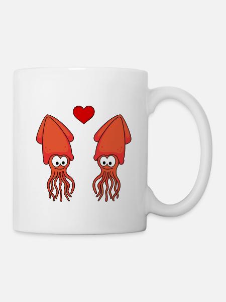 Tintenfisch Comic Paar liebe - Tasse - Weiß