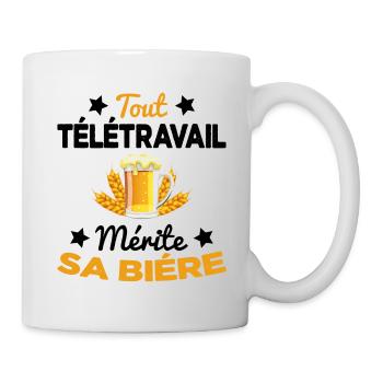 Tout Télétravail Mérite Sa Bière Cadeau - Mug blanc - blanc - Droite