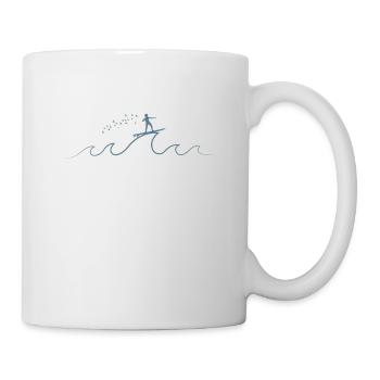 Stick figure surfs on a wave - Mug - white - Right
