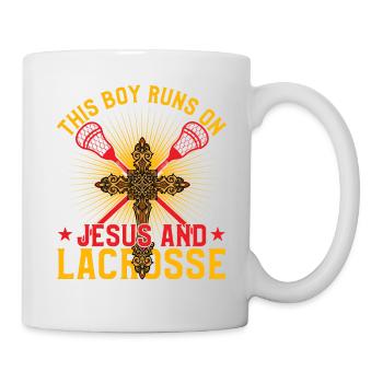This Boy runs on Jesus and Lacrosse - Tasse - Weiß - Rechts