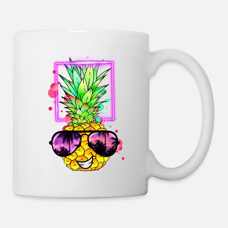 coole Ananas Retro Neon - Tasse - Weiß