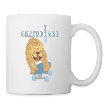 Skateboard Hund Mops Bulldogge blau braun sport - Tasse - Weiß - Rechts