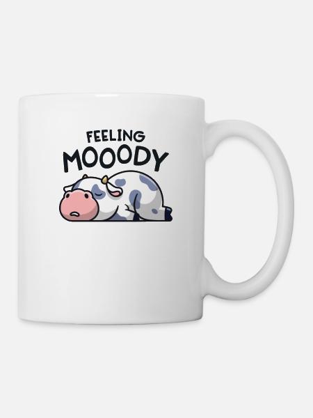 Feeling Mooody Funny Moody Cow Lazy Farm Girl - Mug - white