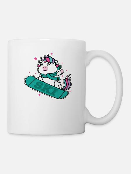 Einhorn beim Snowboarden Skisport - Tasse - Weiß