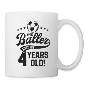 4 Jahre alte Fußball-Geburtstagsparty 4. Bday - Tasse - Weiß - Rechts